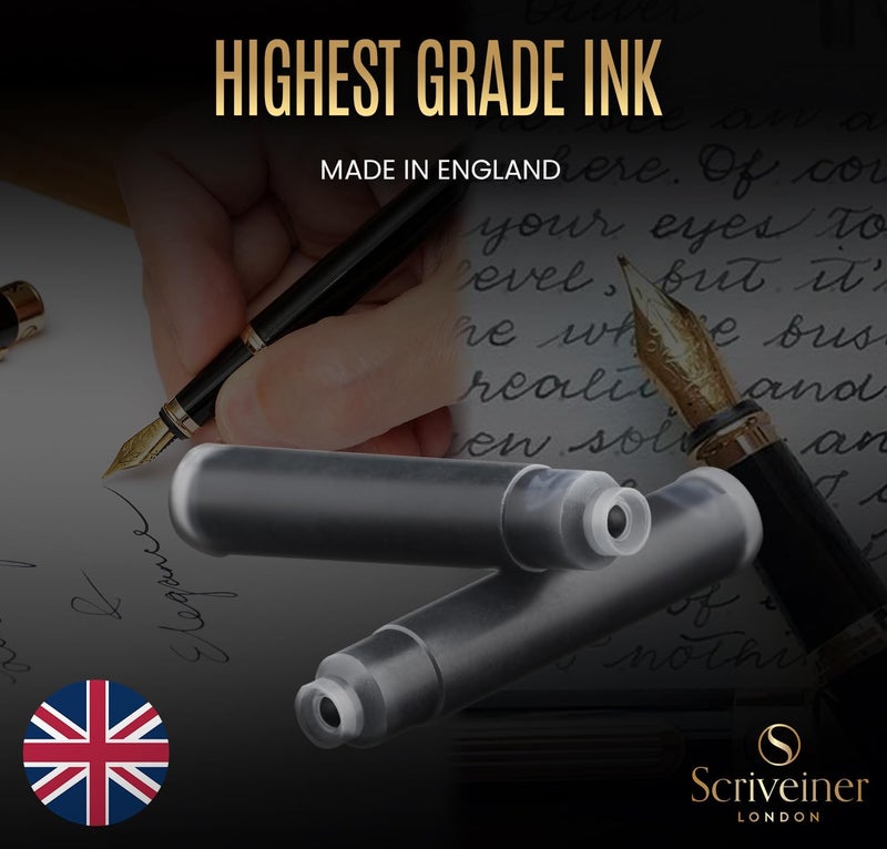 Scriveiner Fountain Pen Ink Cartridges - Black - 20 Standard International, Made in UK, The Best Cartridge for Your Pen, Refill Size Fits A Wide Range of Fountain Pens - Image 3